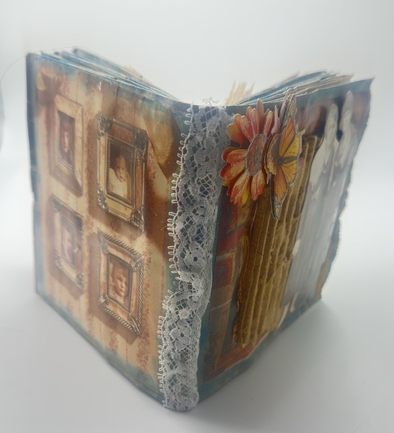 Hand Made Junk Journal 6×5 Inches Old Time Pictures With Orange Yellow Flowers