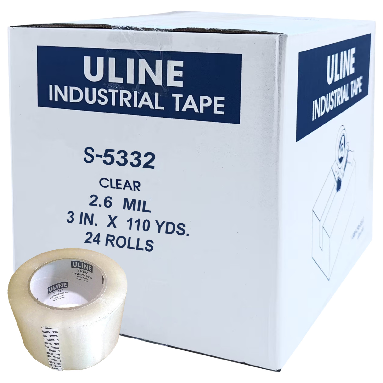 Uline S-5332 Industrial Plus 2.6 Mil Carton Sealing Tape, 3″ x 110 Yds, 24 Pack