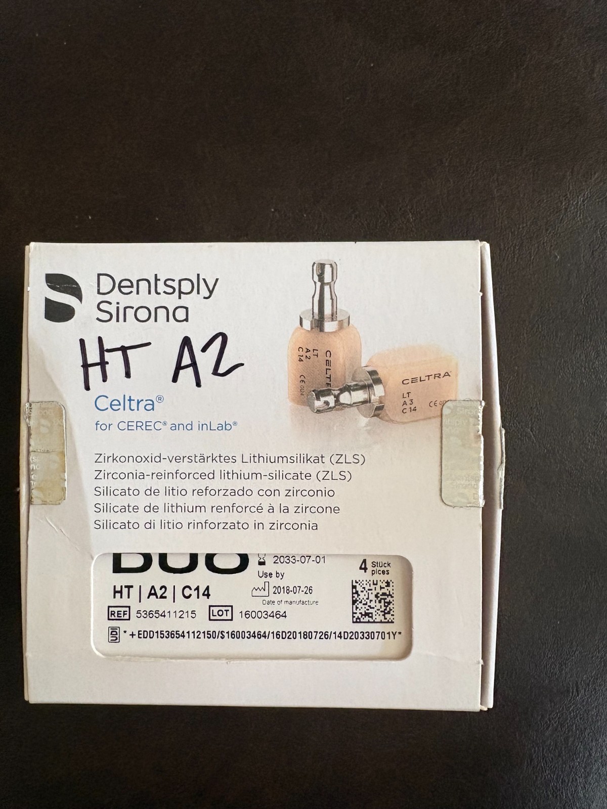 Dentsply Sirona Celtra Duo HT A2 C14 CAD CAM Blocks 4pcs CEREC new in box