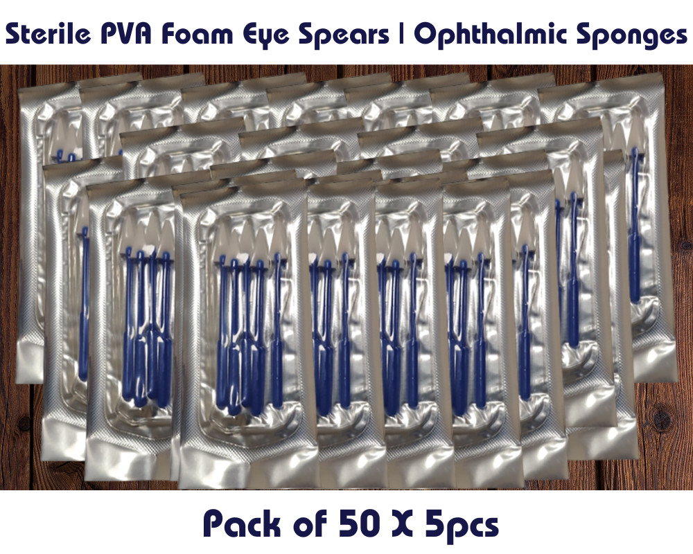 Sterile Eye Spears PVA Foam Sponge – 5 Pieces per Pack, 50 Packs, Ophthalmic Use