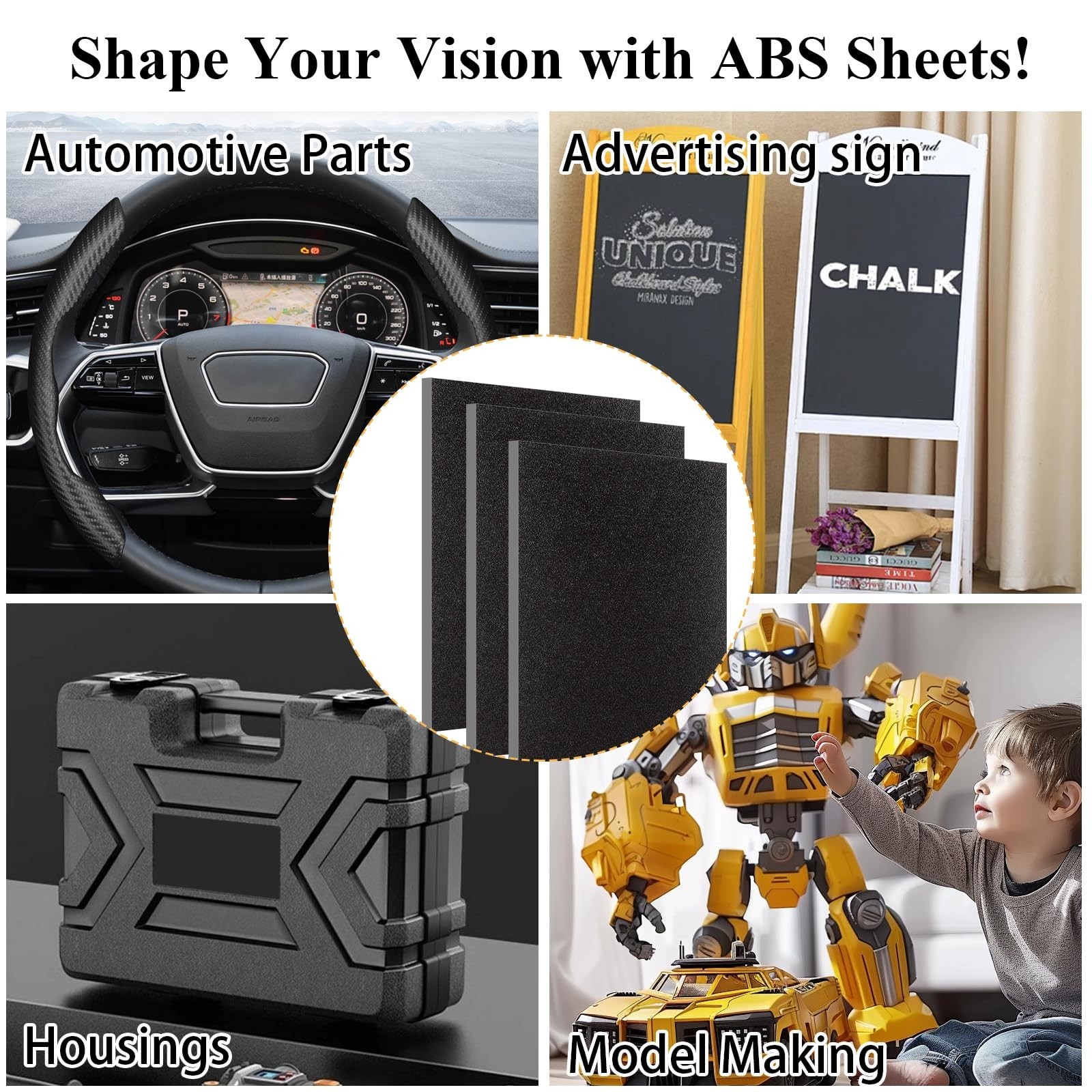 3 PCS 1/4 ABS Plastic Sheet 1/4 Inch Thick 12″ x 16″ Black Plastic Sheet PVC …