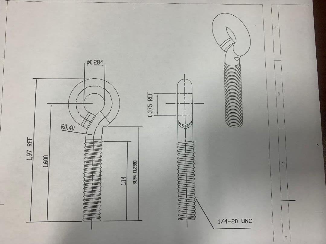 1/4″-20 X 1 3/4″ (1 1/8″ Threaded Shank, Overall 2″) Stainless Steel Eyebolts
