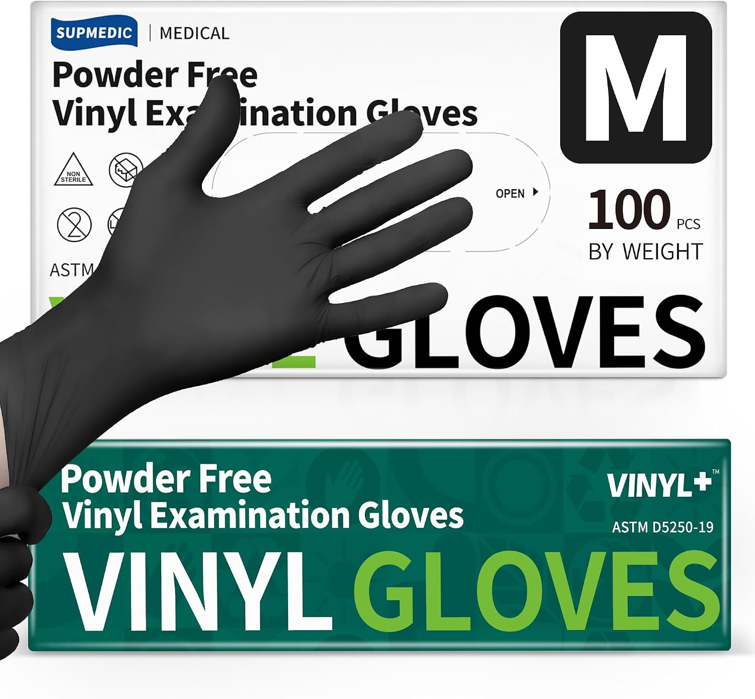 Supmedic Vinyl Disposable Exam Gloves, Black 4Mil Powder-Free Latex-Free Medical