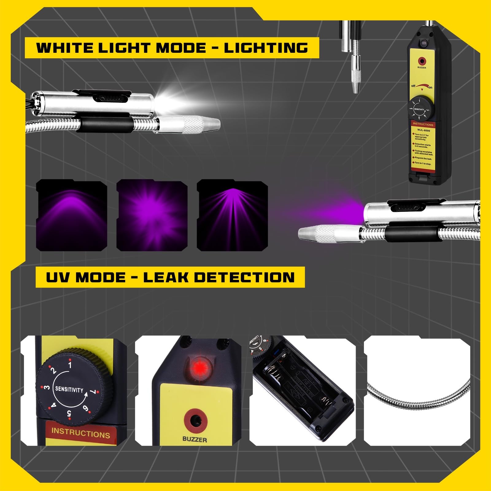 Glooglitter Auto Air Conditioner Leak Detector Tool WJL6000 Refrigerant Leak …