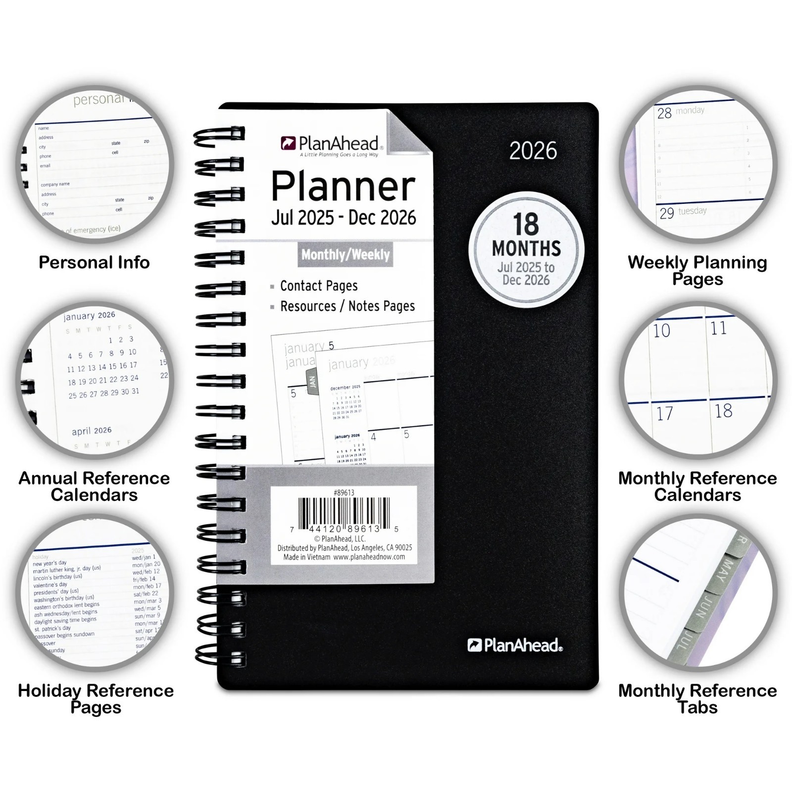 PlanAhead Home Office Monthly Weekly Blue Planner Jul25 – Dec26, 4″ x 6.25″