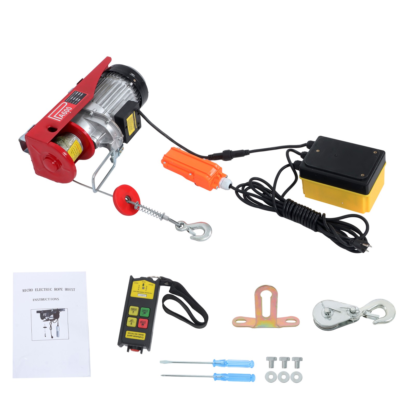 Mini Electric Hoist 1320lbs 328ft Wireless Remote Control+Wired Remote