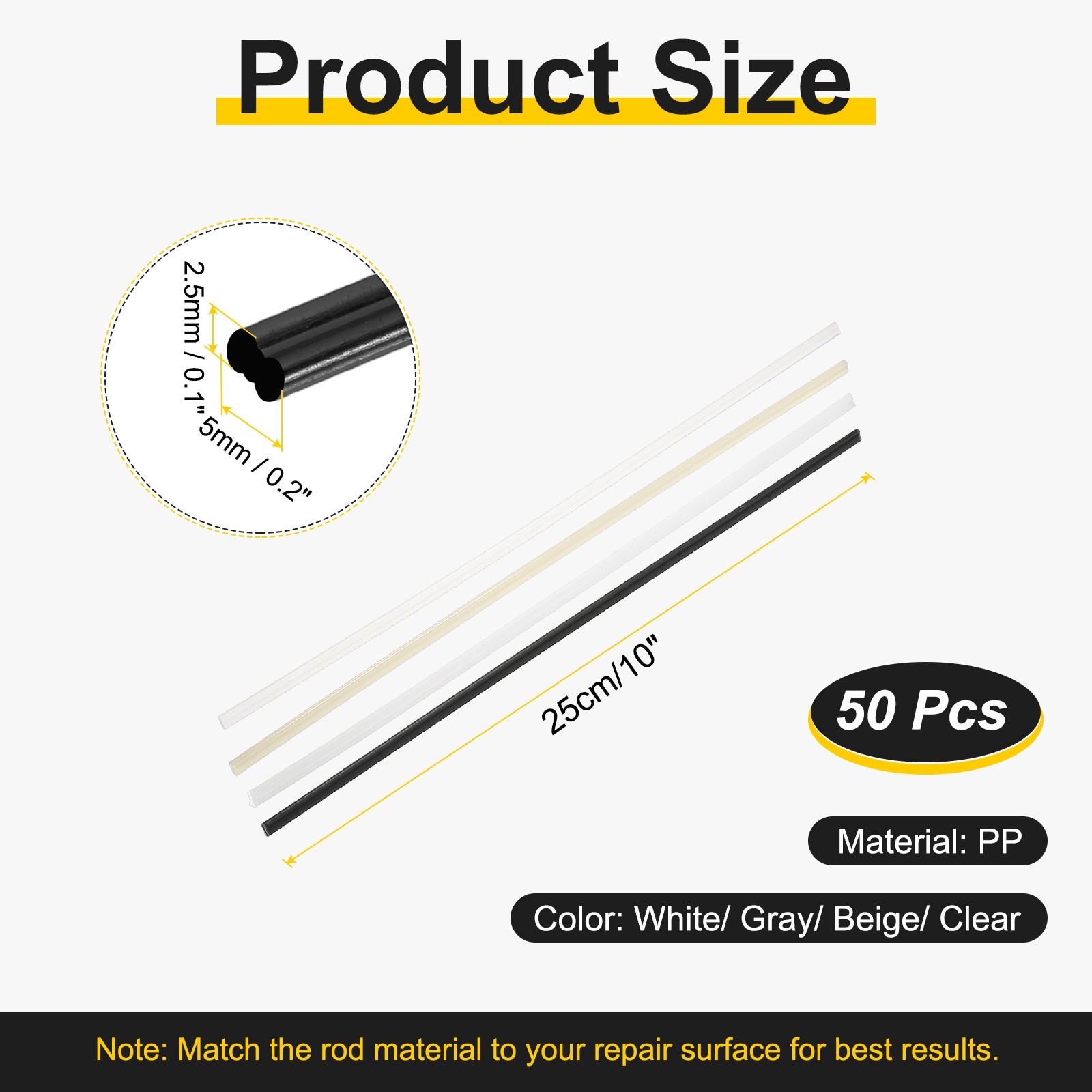 1set(50pcs) PP Plastic Welding Rods 10inch Welding Strips, Multicolor