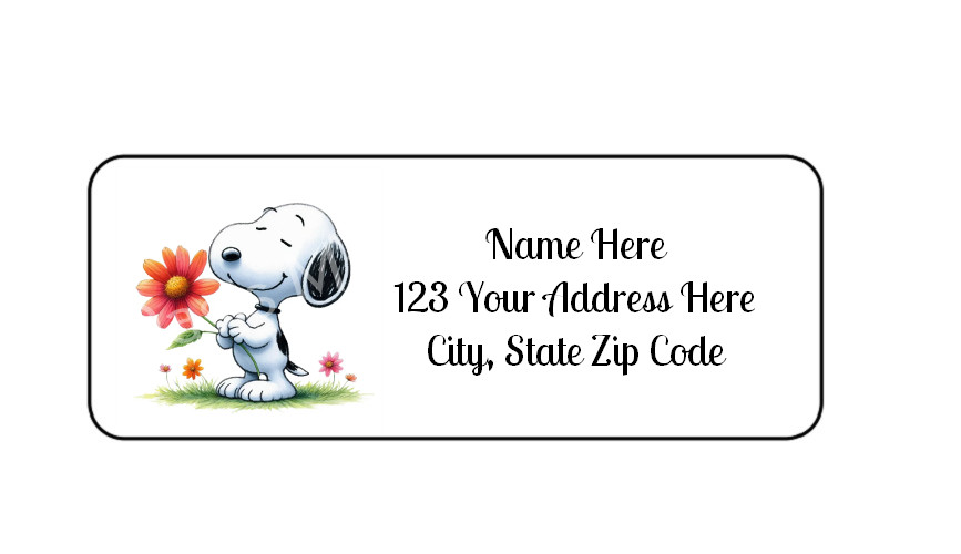 30 Beagle With Flower PERSONALIZED RETURN ADDRESS LABELS 1 in X 2 5/8 GLOSSY