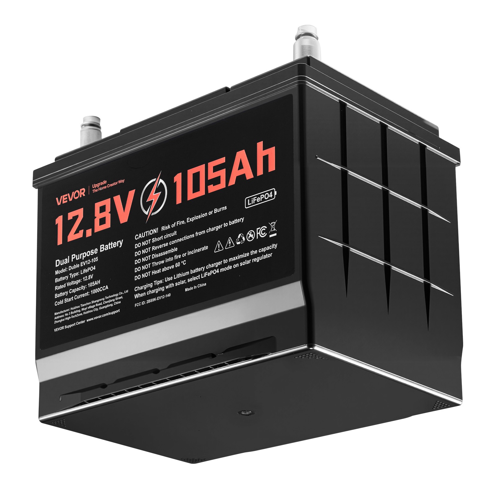 VEVOR 12V 105Ah Dual Purpose LiFePO4 Lithium Battery 1000 CCA Starter Deep Cycle