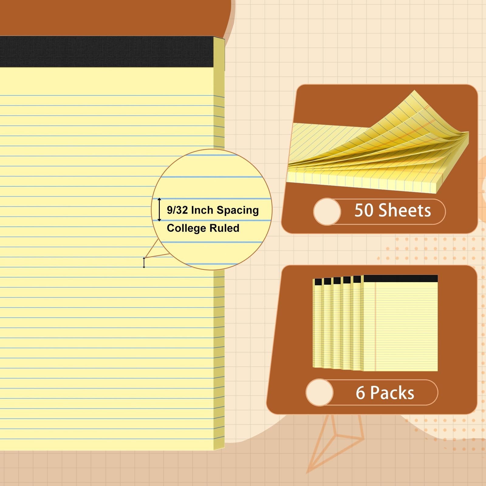Legal Pads 8.5 X11, Narrow Ruled Notepads, 6 Pack, 50 Sheet/Pad | Yellow Lega…