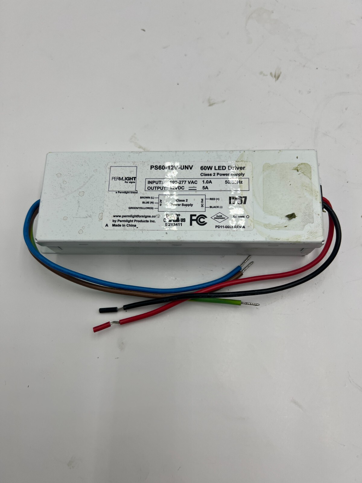 PermLight PS60-12V-UNV 60W LED Driver Class 2 Power Supply 50/60Hz 100-277VAC 5a