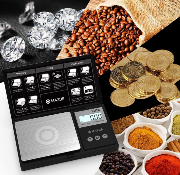 MAXUS Pocket Gram Scale 500g x 0.01g with Tray & Tare Function