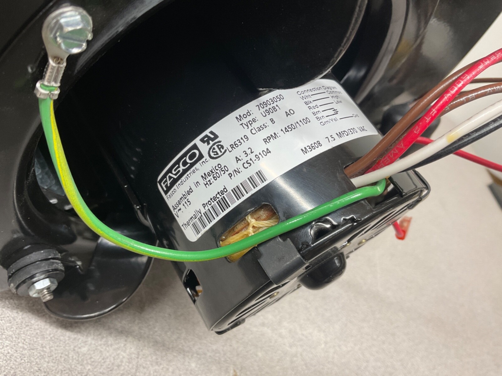 NEW Fasco 2-Speed Draft Inducer Blower; 115 V, 1450/1100 rpm; 7090-3050, U90B1