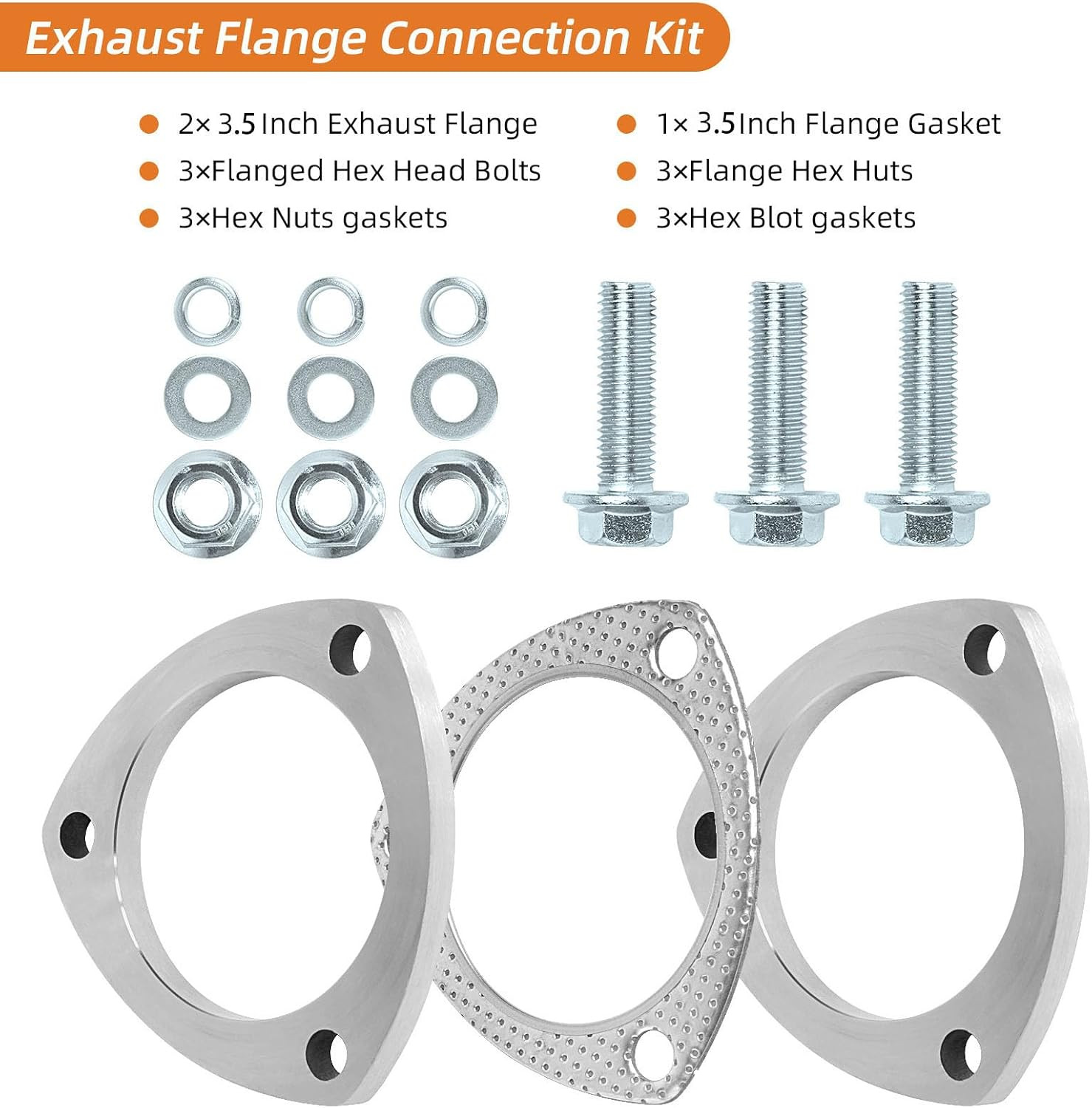 Stainless Steel Exhaust Flange Connection Kit, 3 Bolt 3.5 Inch/89Mm Exhaust Flan