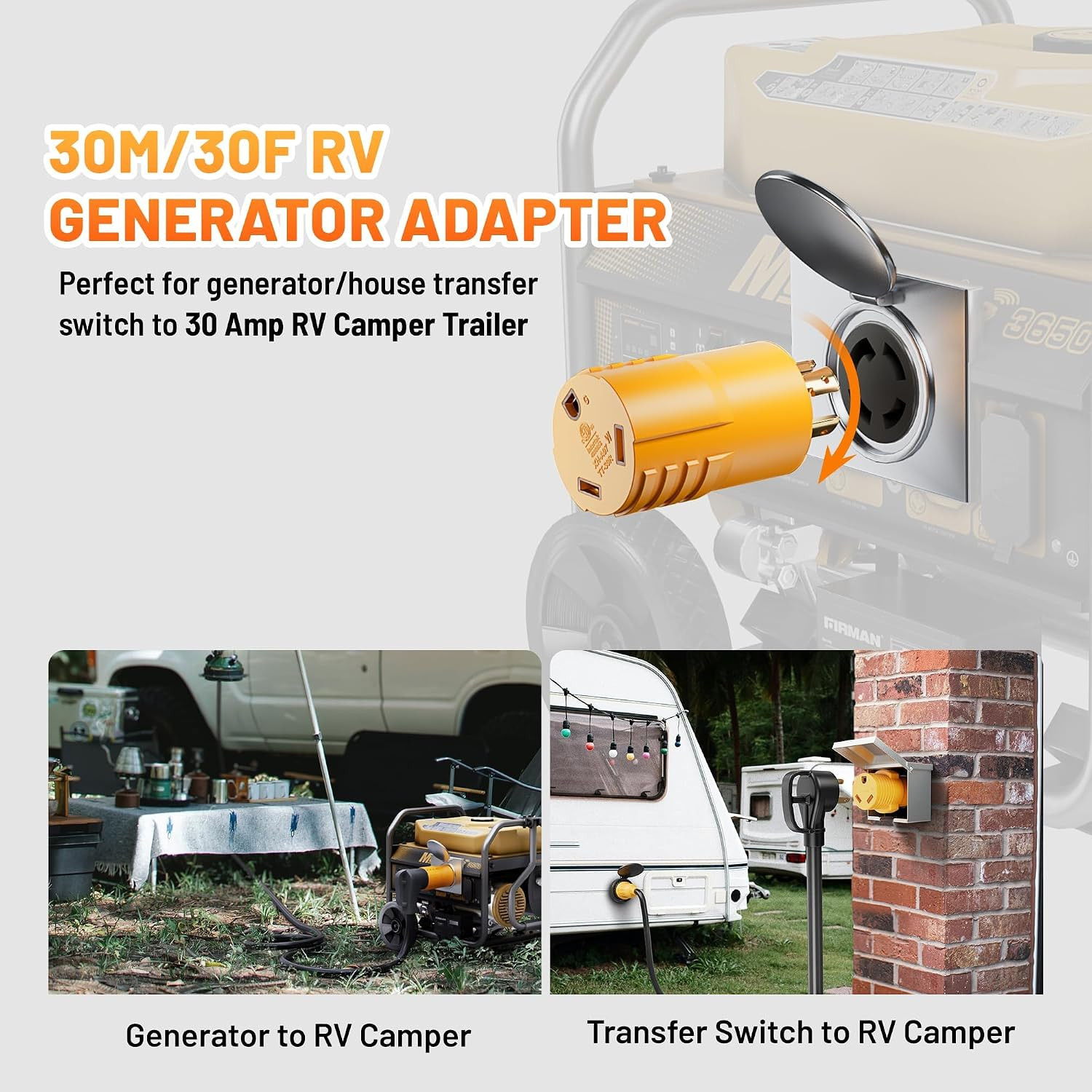 (2-In-1 Kit) NEMA L14-30P to 14-50R TT-30R RV Generator Adapter Kit, 4 Prong Twi