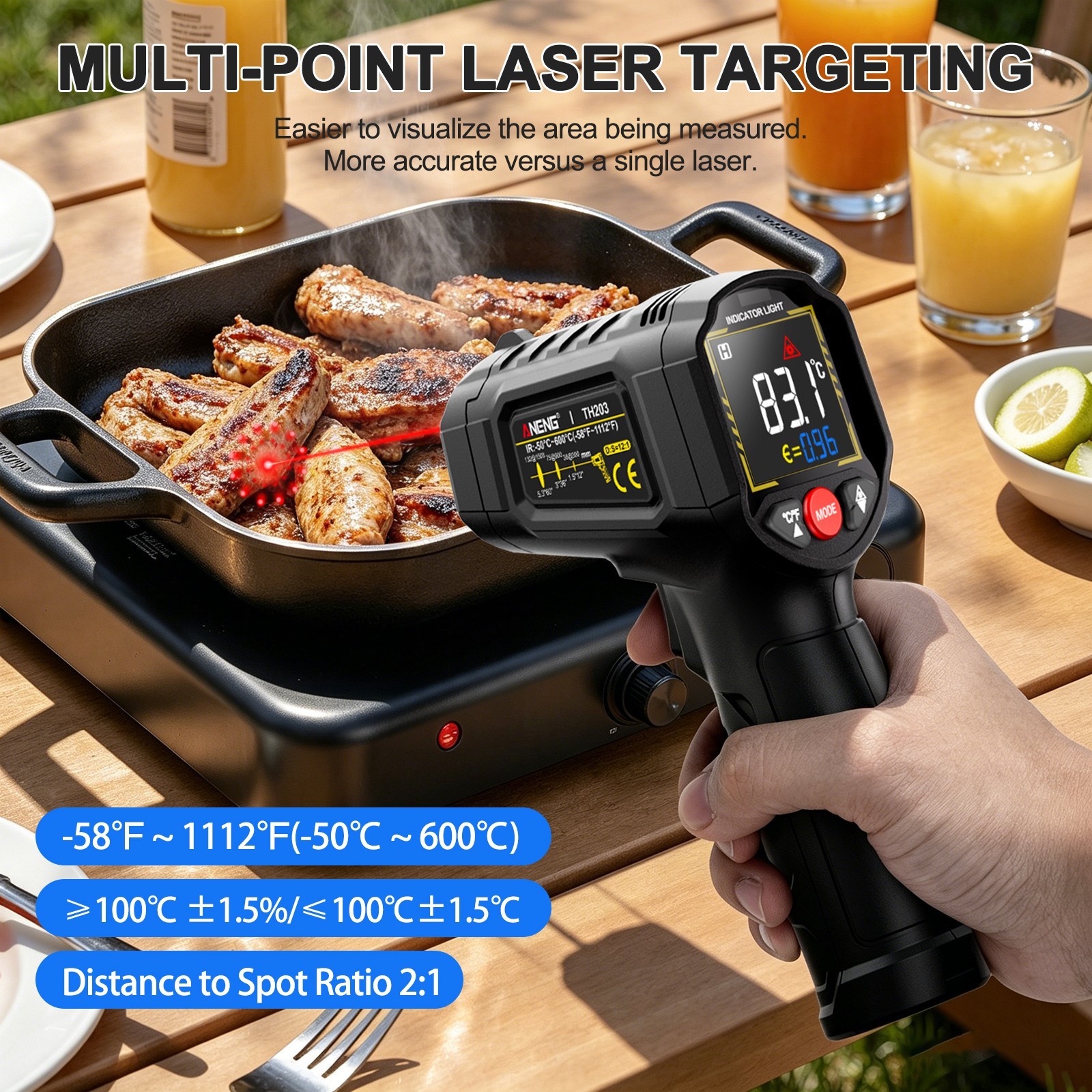 ANENG Infrared Thermometer Digital Laser Temperature Gun 12:1 IR Heat Meter Test