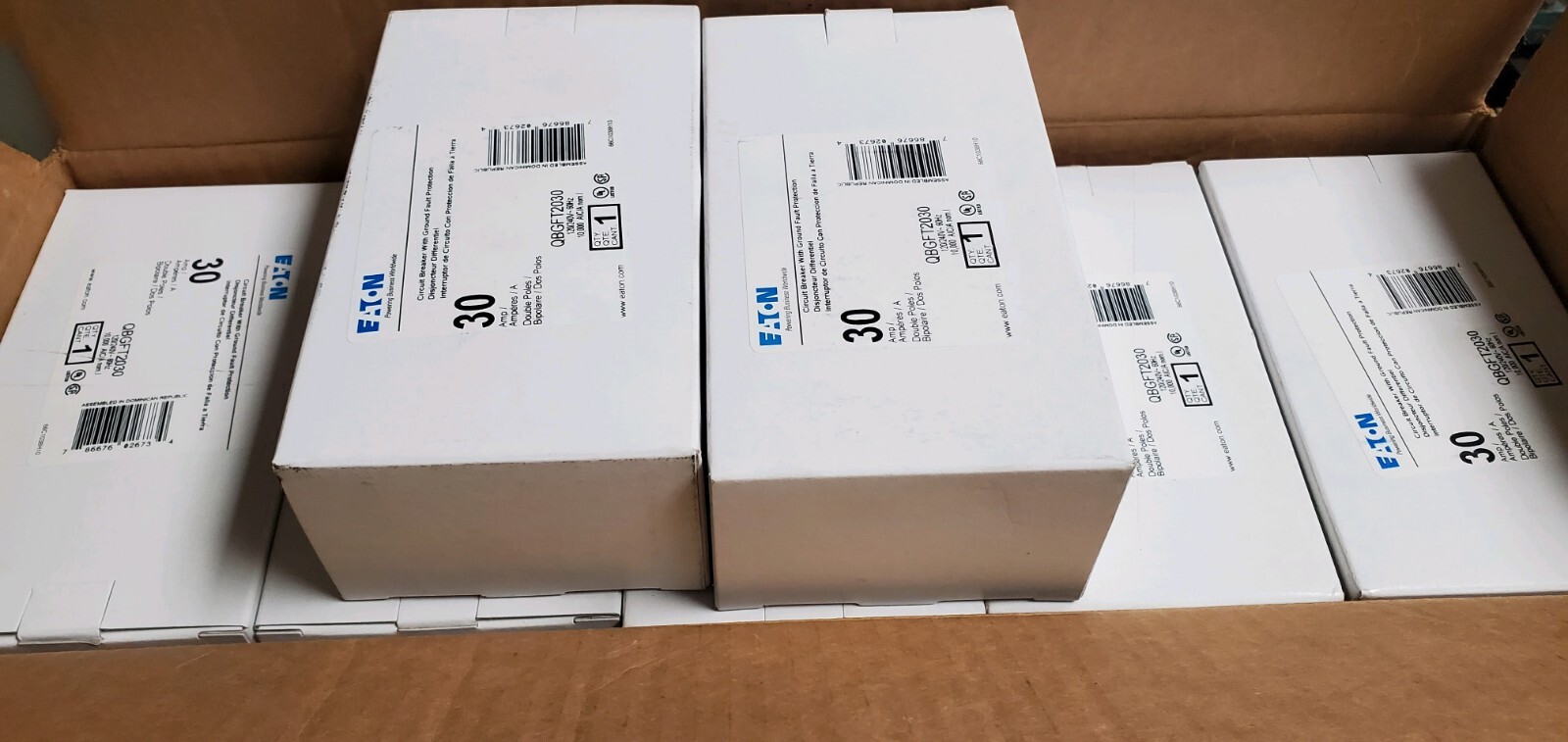 NEW IN BOX EATON CAT. QBGFT2030 30A, 2P, BOLT-ON GFI CIRCUIT BREAKER
