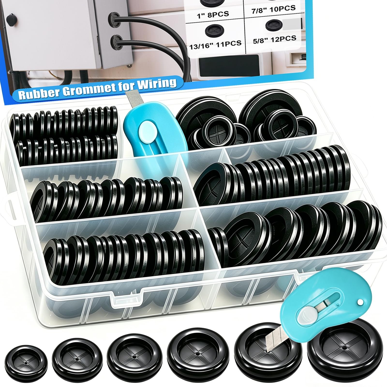 Hmknana 53Pcs Rubber Grommet Kit 6 Sizes Firewall Grommets Rubber Hole Plugs for
