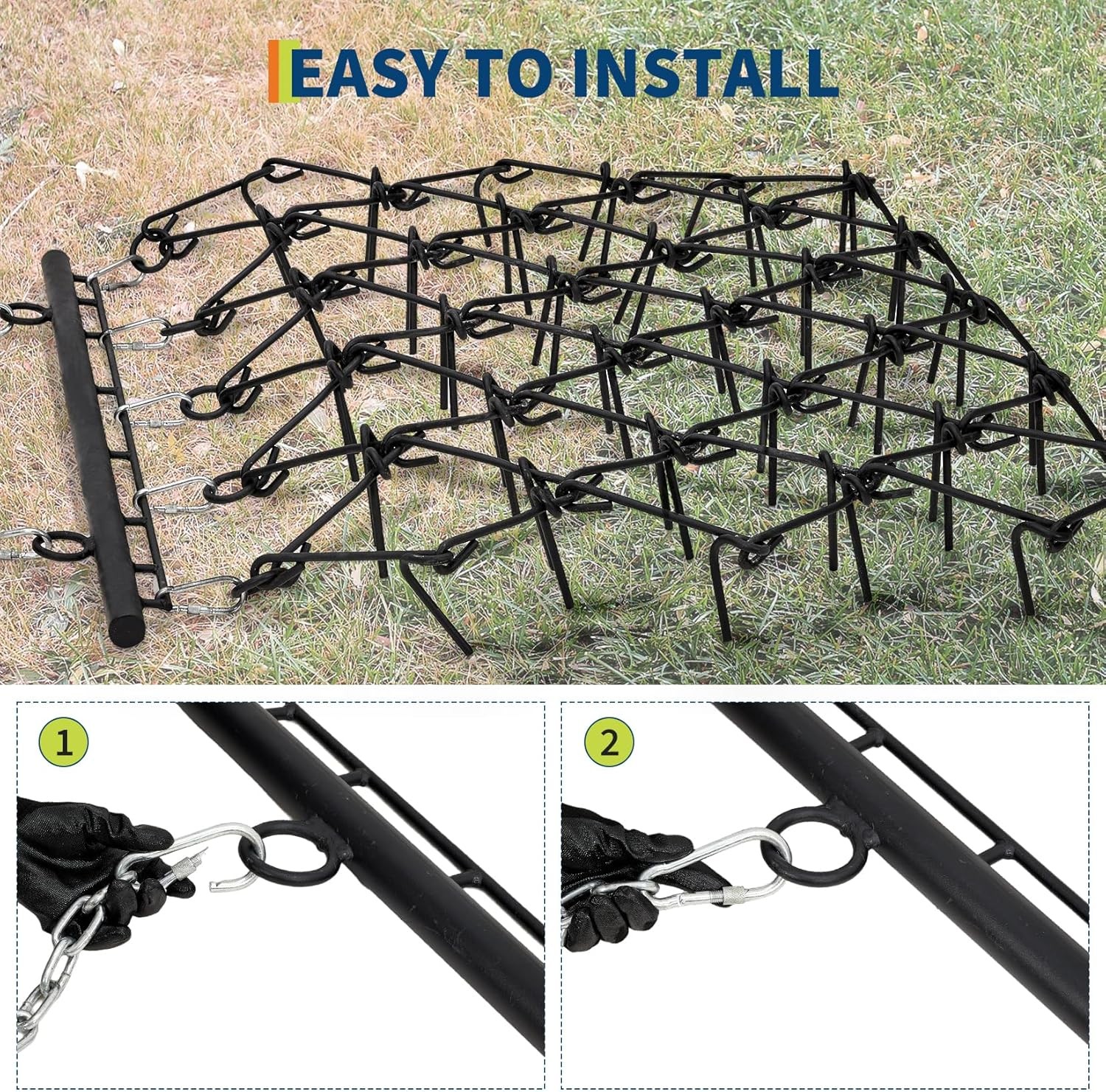 Drag Harrow for ATV & Tractor, 4×4 ft & 5×4.5 ft, 3/8″ 1/2″ Teeth, Tow Behind