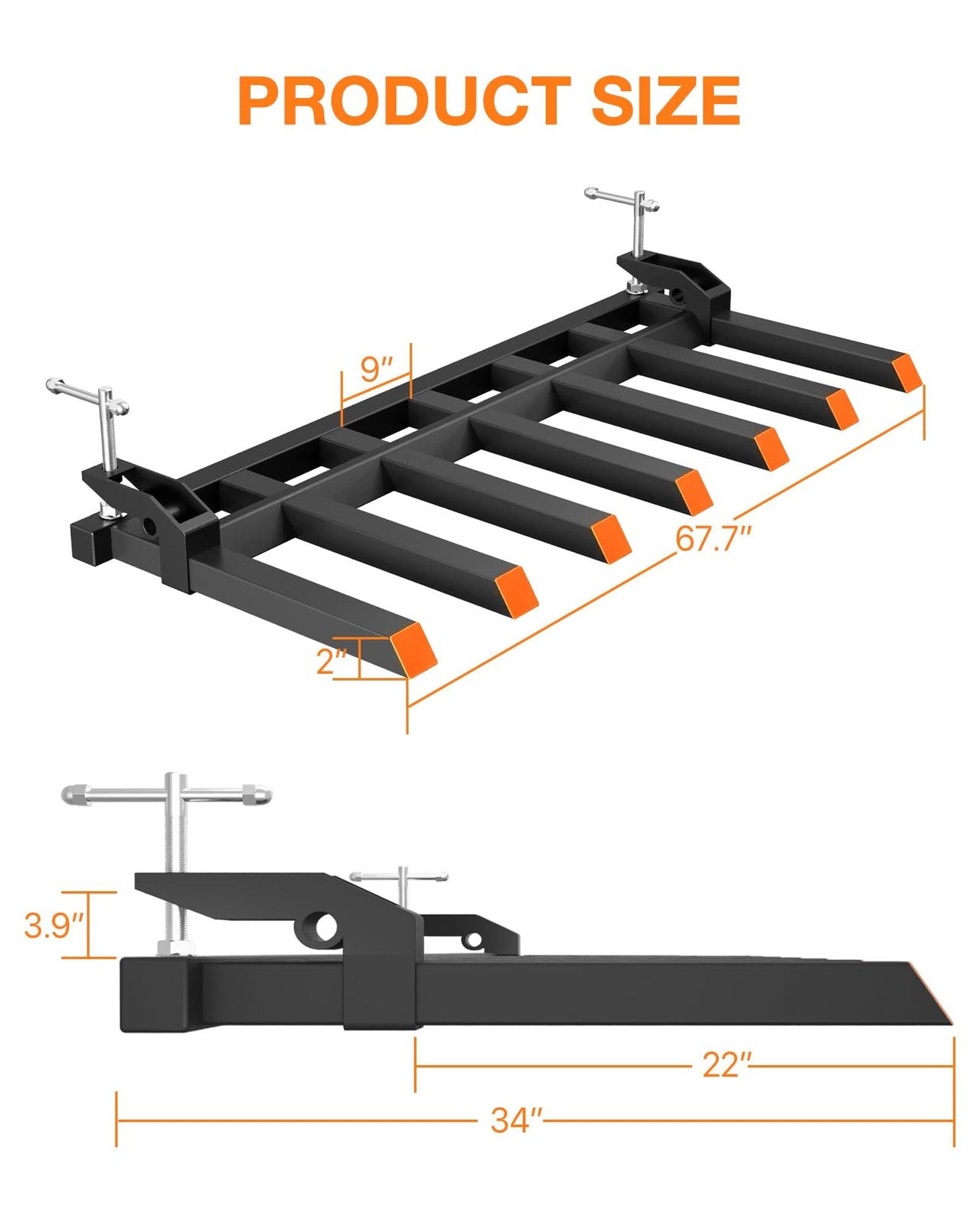 ✨7 Fork 5400LB Clamp on Debris Forks Fit 68″Bucket,Heavy Duty Tractor Attachment