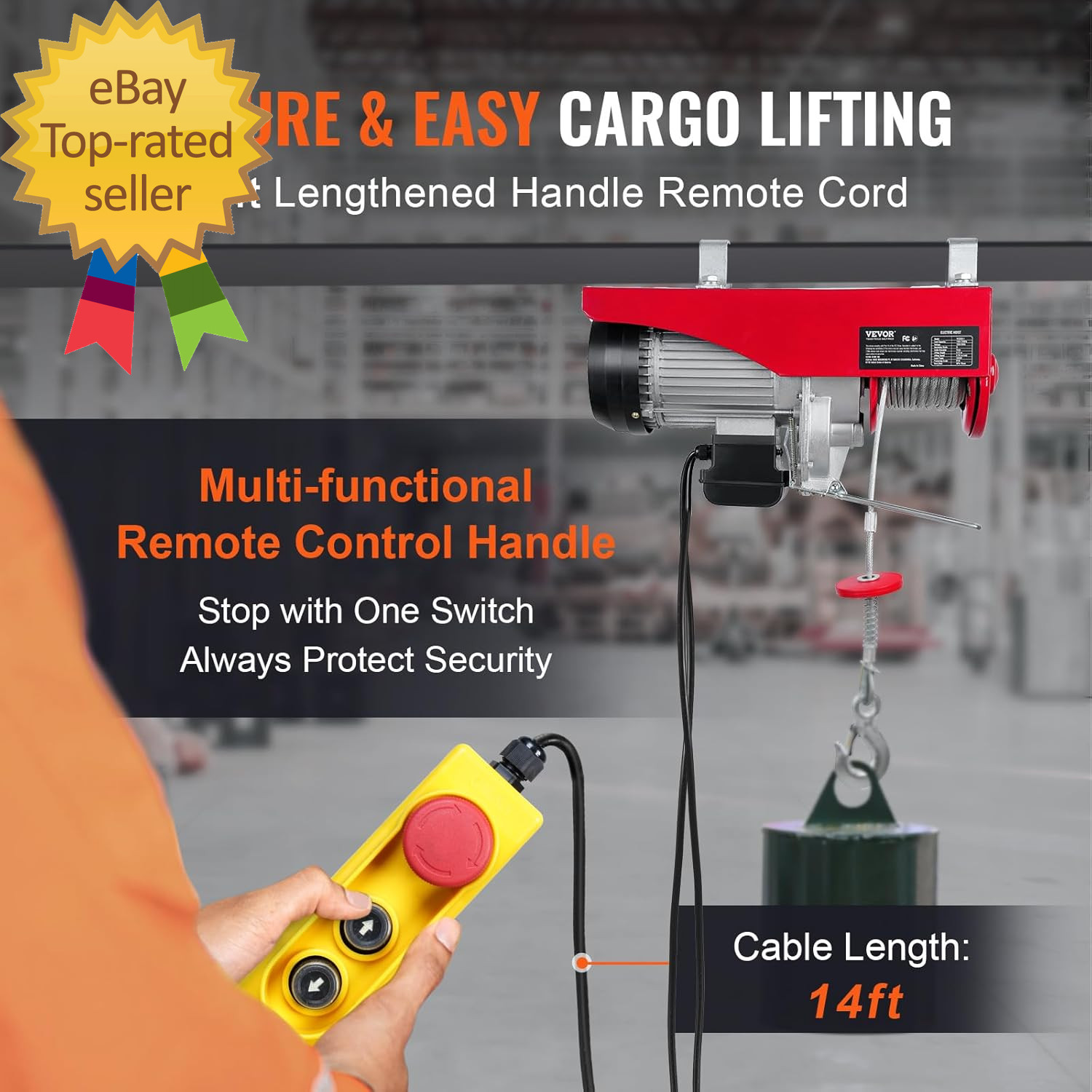 Electric Hoist with Remote Control, 440 Lbs Material Handling Tool, 110V Electri