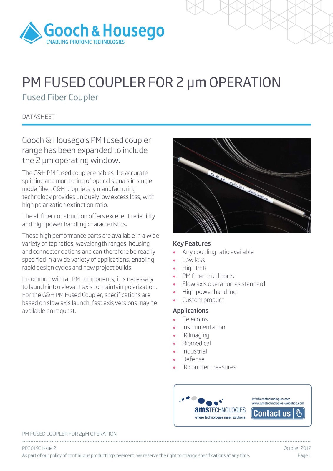 Gooch & Housego FFP-C13250A10 PM Fused Fiber Coupler 1550nm 2×2 1/99 New Sealed