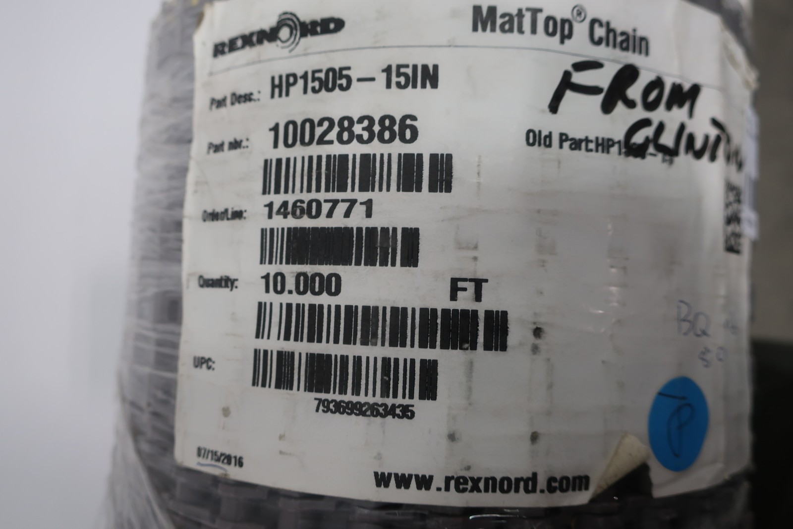 Rexnord HP1505-15IN Mattop Chain Conveyor Chain 10ft 15in