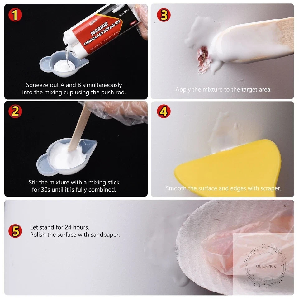 Marine Fiberglass Repair Kit 100ml White Gel Coat Repair Kit for Repairing Crack