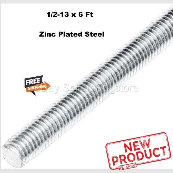 Threaded Rod 1/2-13 x 6 Feet All Thread Zinc Plated Steel 72″ Long Full NEW