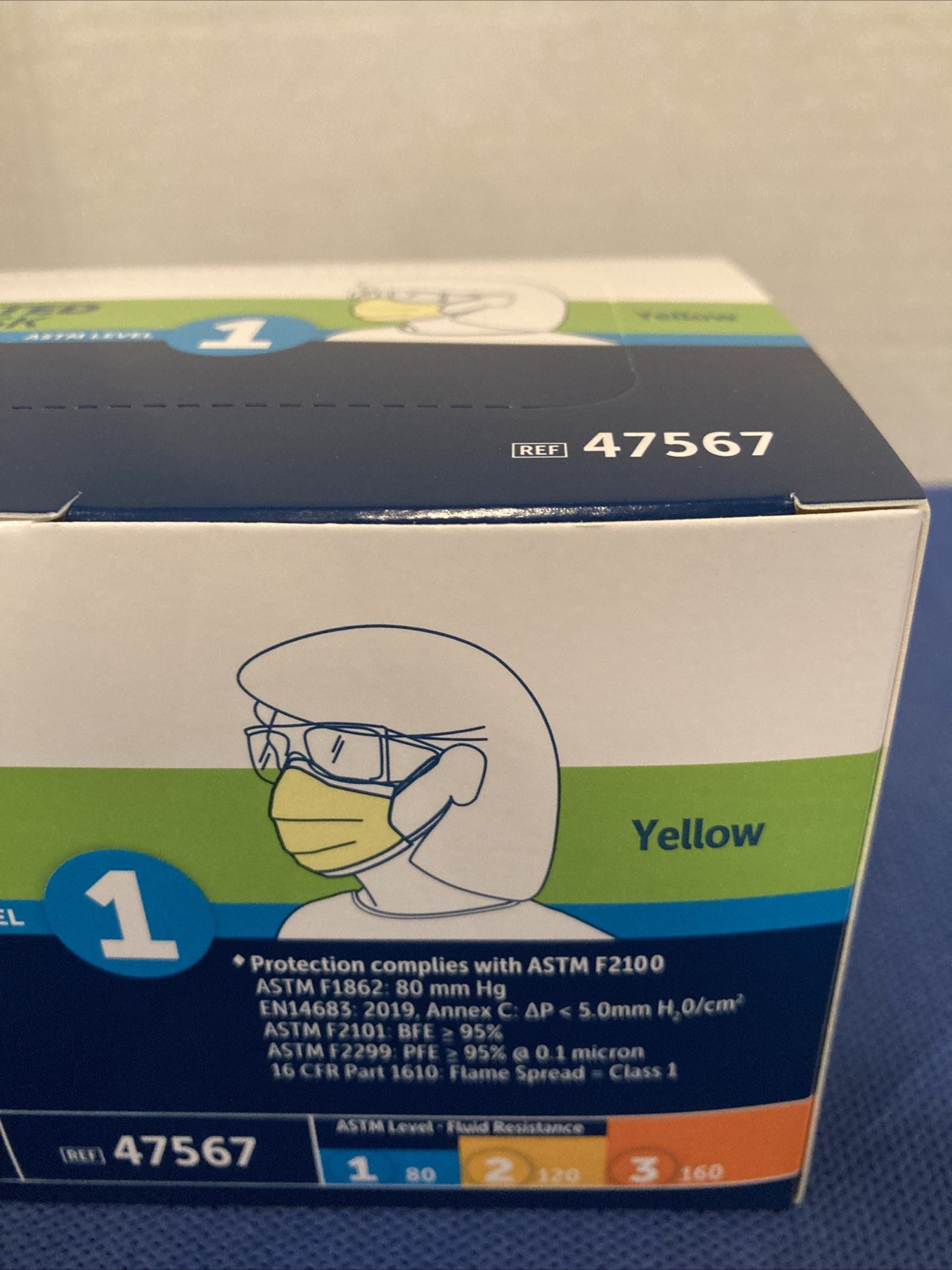 HALYARD 47567 Level 1 Disposable Procedure Mask, Earloops, Yellow, 50 Count Lot