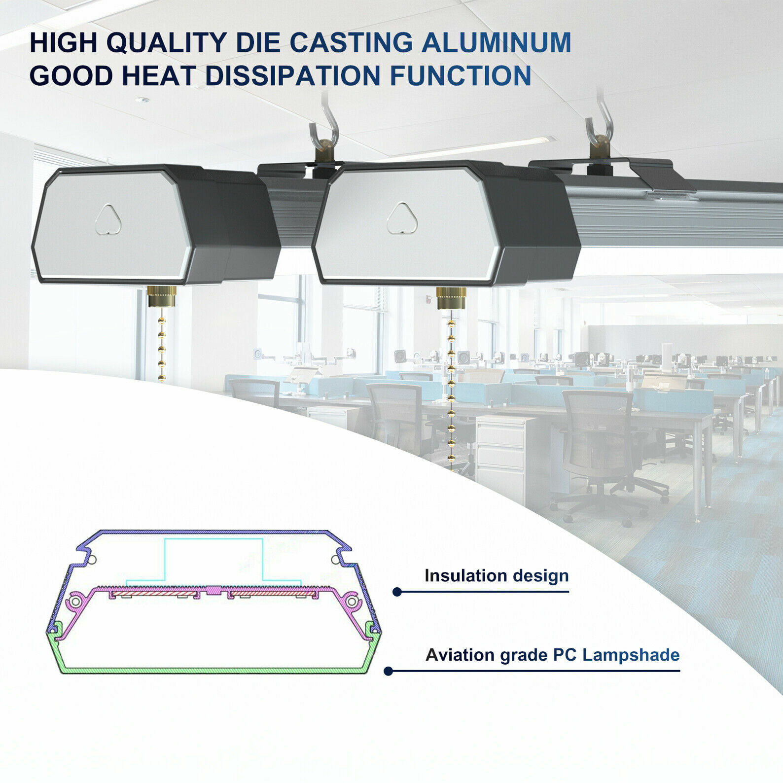2 Pack LED 100W Shop Light Fixture For Garage Warehouse Workshop Basement Light