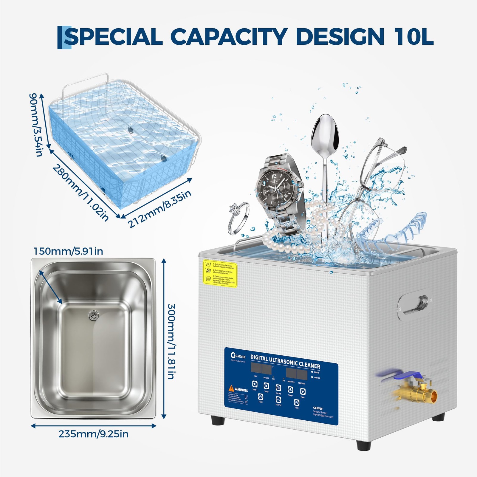 10L Ultrasonic Cleaner with Digital Timer & Heater, 40kHz Professional Ultrasoni