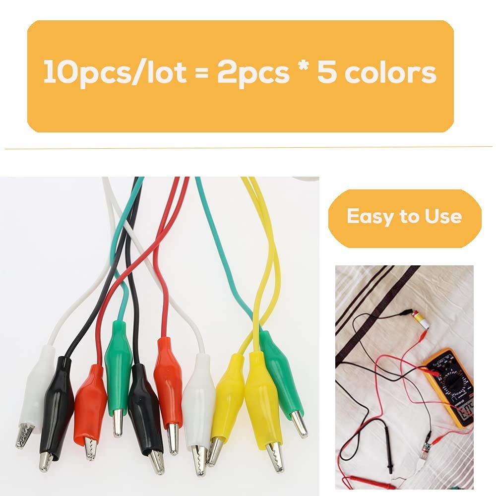 Durable 10PCS Leads with 5 Colorful Crocodile Clips for Circuit Connection