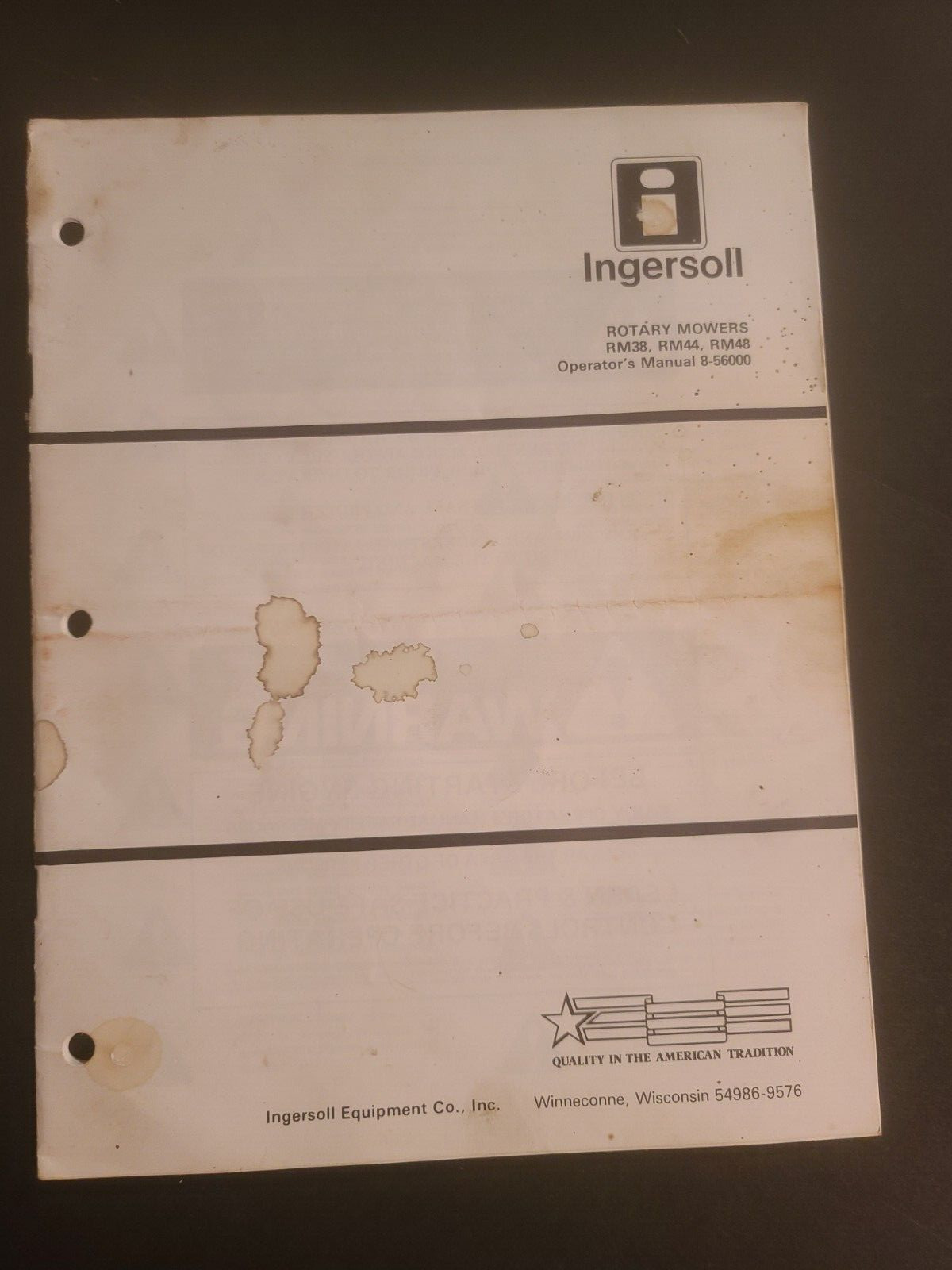 Ingersoll Rotary Mowers RM44GR RM38 RM44 RM48 8-56001 Operators Manual 18 Pages