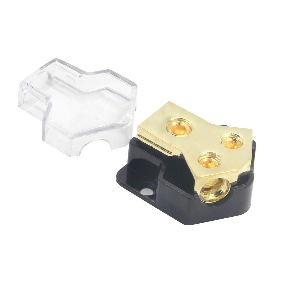 2 Way Power Distribution Block, 0/2/4 AWG Gauge in, 4/8/10 Gauge Out, Car Aud…