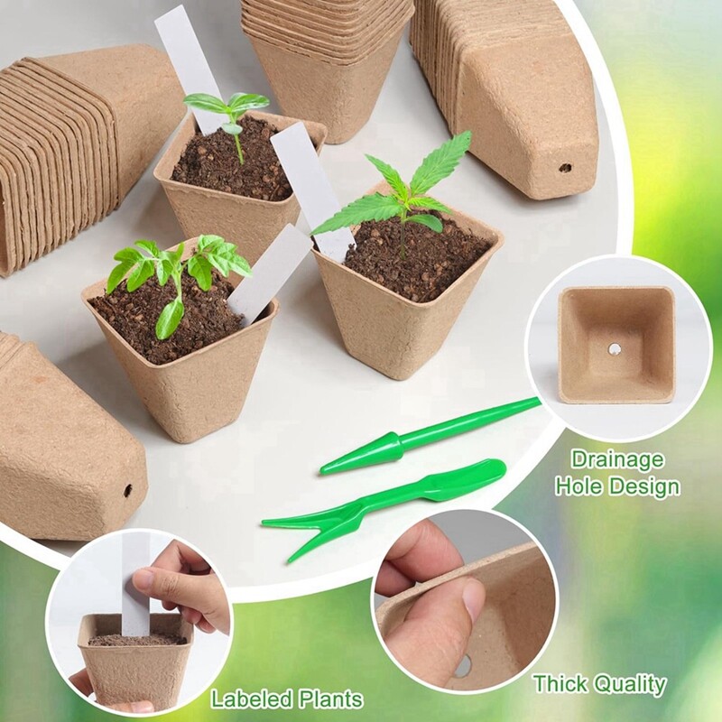 120 Pack Square Peat Pots for Seedlings, Growing Pots with Drainail8910-