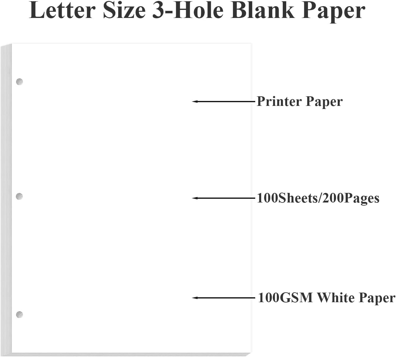 A4 Blank Filler Paper, 3-Hole Blank Paper, 100Sheets / 200Pages Loose-Leaf Paper