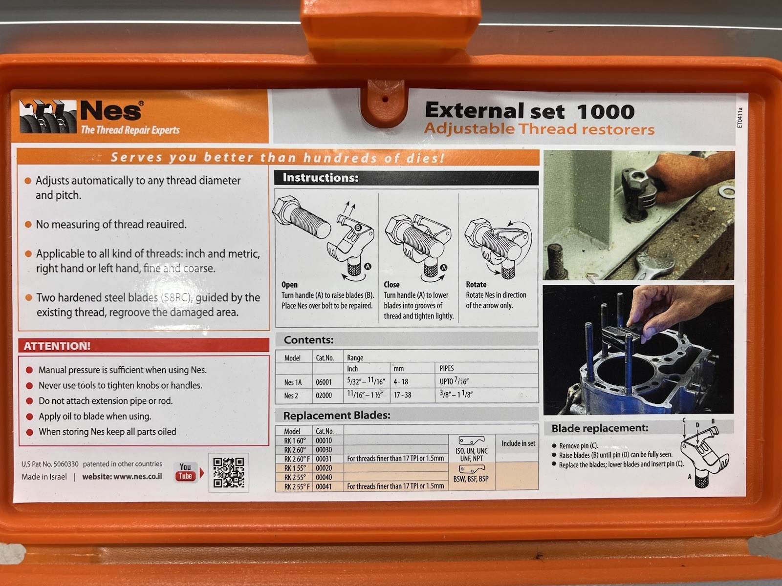 Nes NES1000 2-Pc External Thread Repair Set 5/32″ – 1 1/2″ Made in ISRAEL Best !