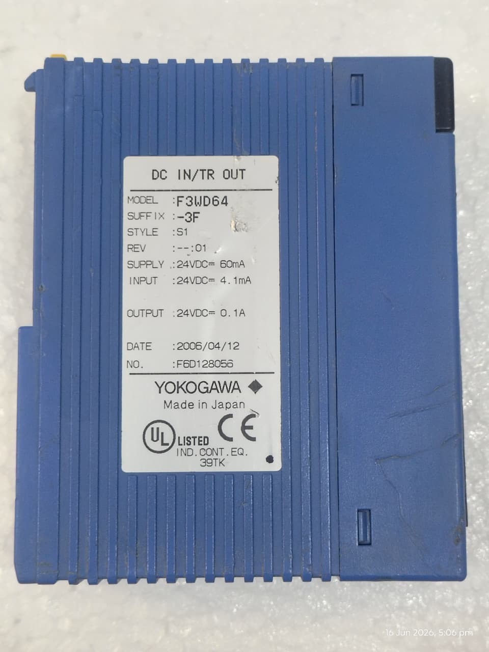 Yokogawa F3WD64 F3WD64-3F F3WD643F DC IN/TR Out Programmable Controller
