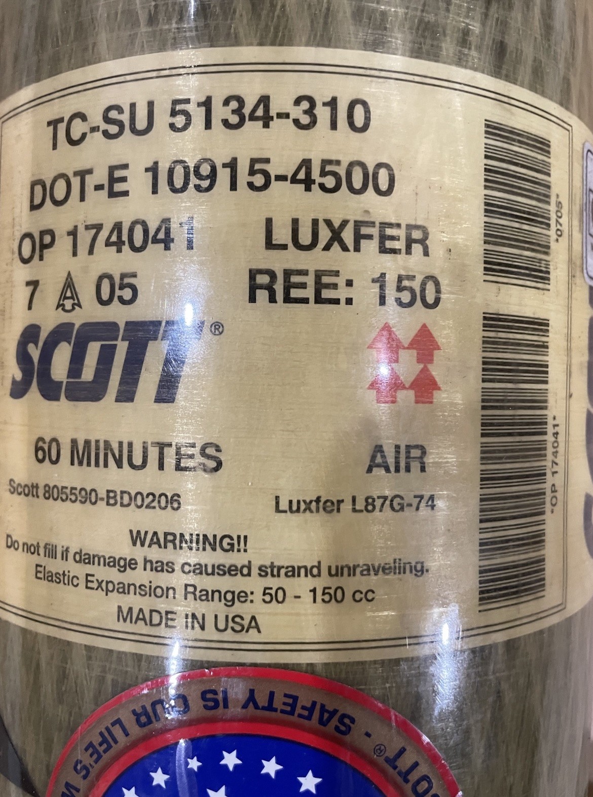 Scott SCBA 60 Min Luxfer Cylinder Tank – 4500 Psi – NEW (Surplus stock)