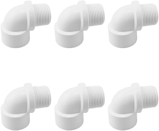 6PCS White 90 degree Street Elbow Coupling 3/4» PVC Male Thread to Female Threa