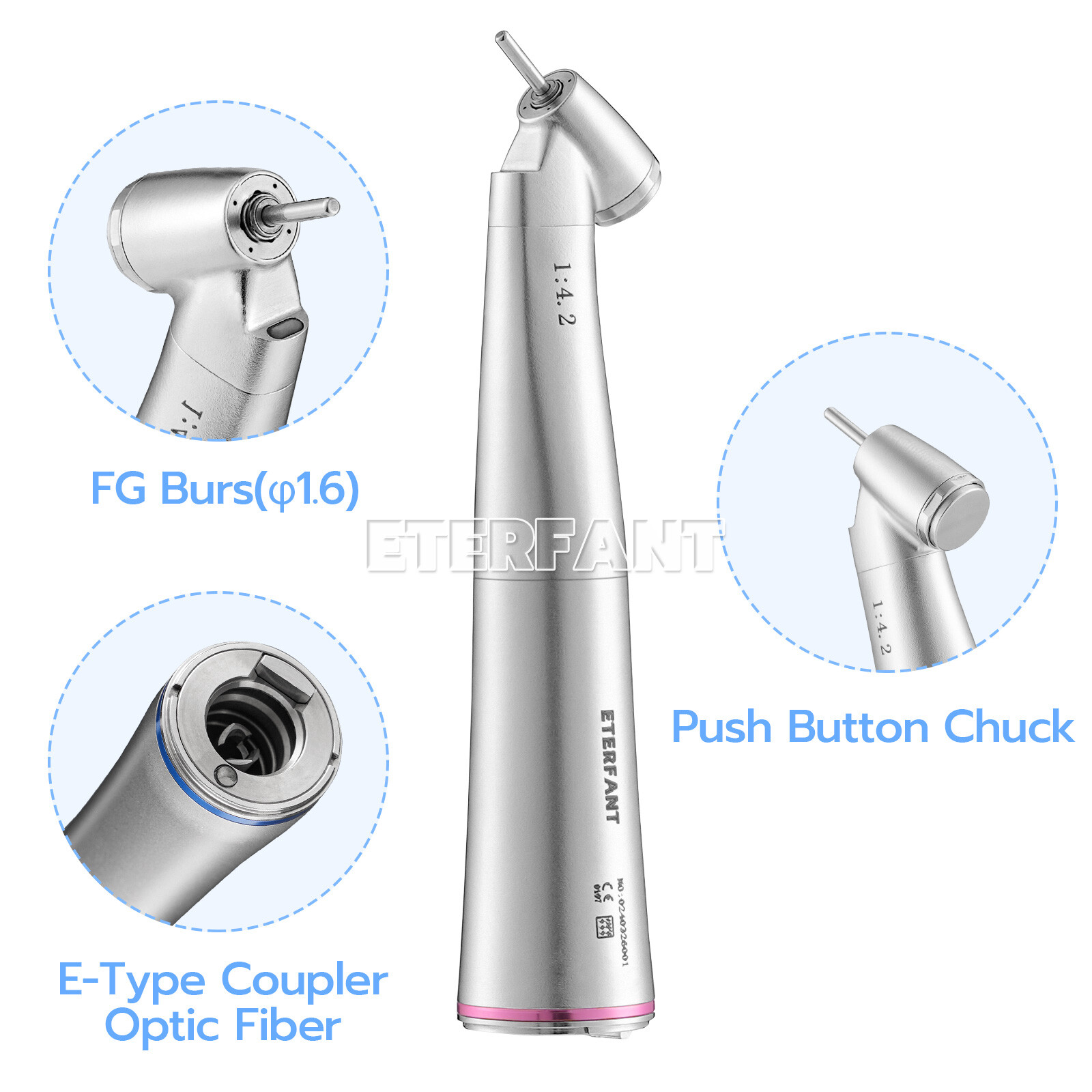 ENTERFANT Dental 1:1/1:4.2/20:1 Implant LED Fiber Optic Contra Angle Handpiece