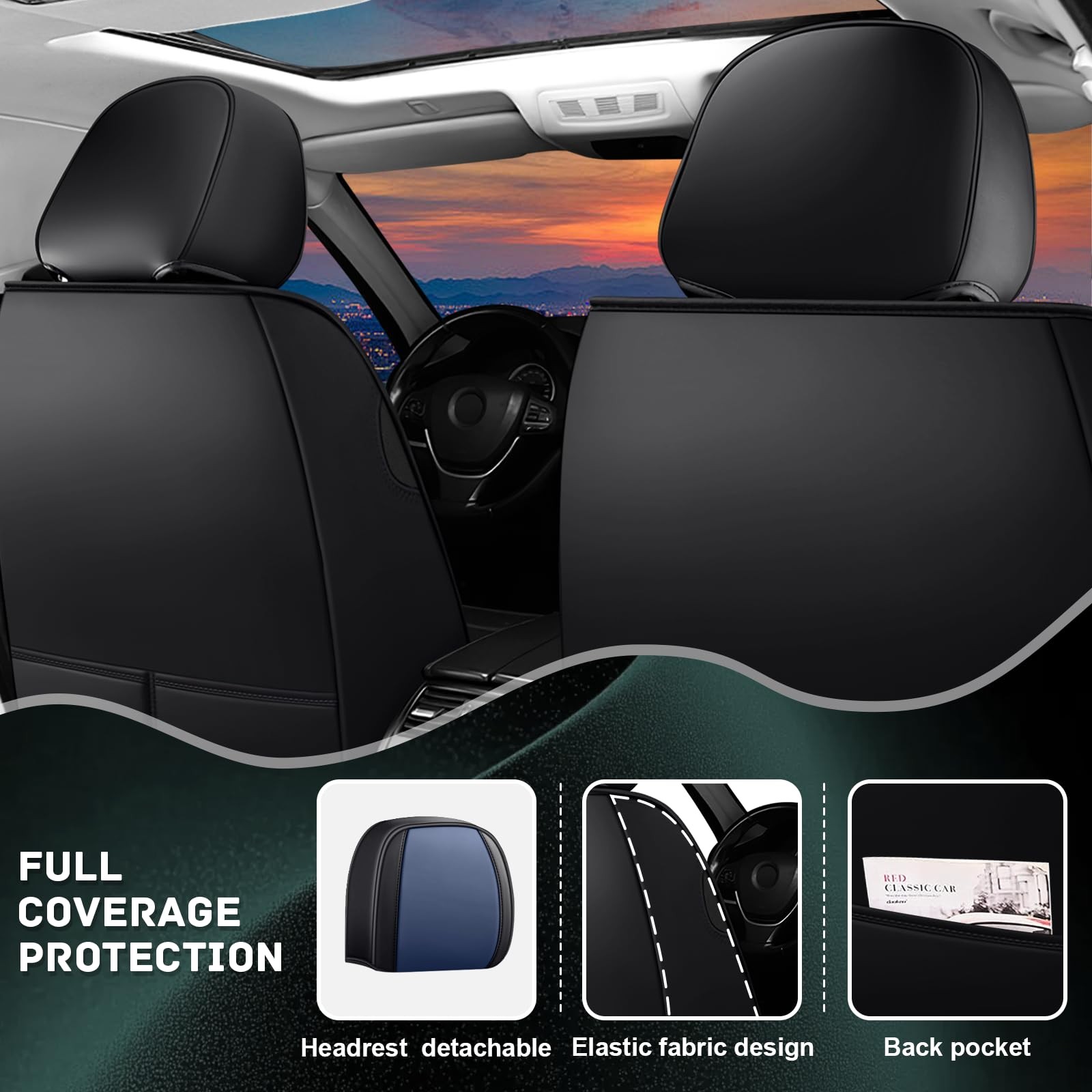 Corolla Cross 2022-2026 Seat Covers Front Set Blue Black Waterproof