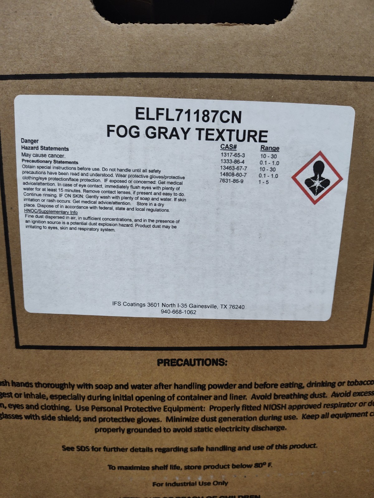 Surplus IFS Coatings Fog Gray Texture Powder Coat – 55 lb Box – Industrial Gray