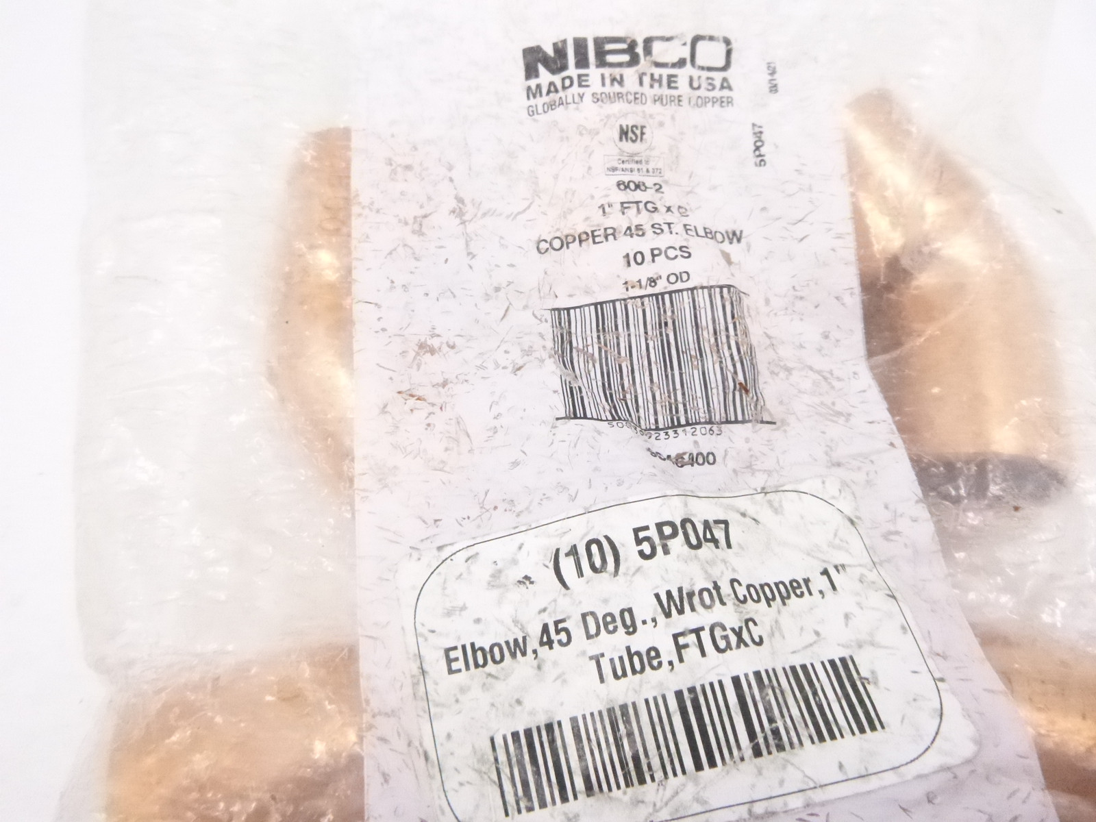 Pk of 10 Nibco C606-2 Tube Elbow 45 Deg 1″ FTG x C Wrot Copper 5P047