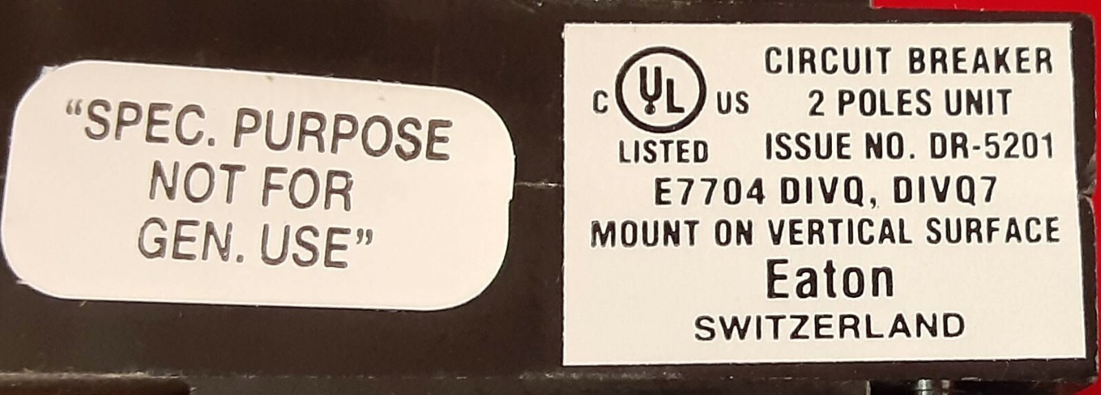 EATON Rocker Breaker ACF2R-A3-BCS-07-K-DU ACF2R-Y2-1 20A. 277VAC NEW. Ships Free