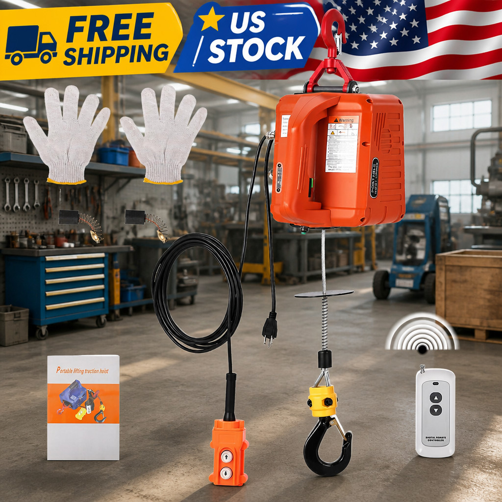 3-in-1 Electric Hoist Winch 1100 lbs Capacity, 1500W 120V Power, 25ft Lift