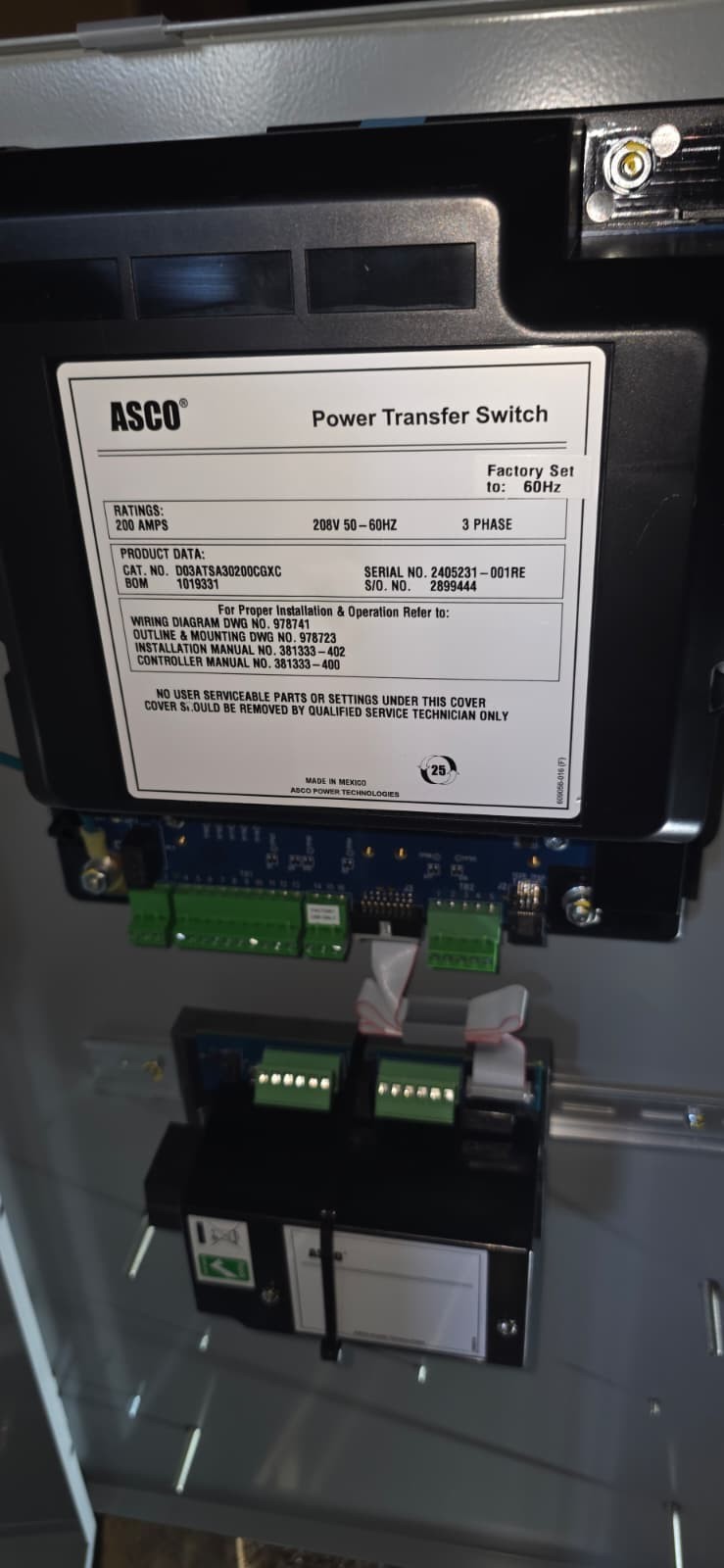 NEW ASCO ATS 200 AMP 208V 3 PHASE TRANSFER SWITCh