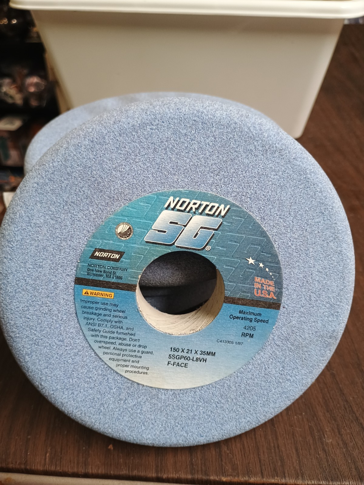 Lot of 5 Norton SG 5SGP60-L8VH Grinding Wheels 150x21x35mm Ceramic USA