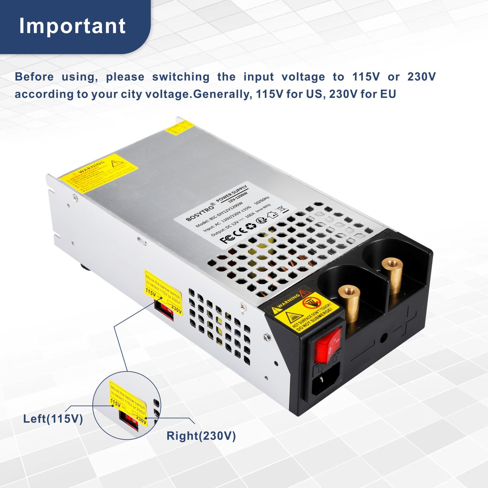 AC to DC Converter 12V Power Supply 1200W Max 100A SMPS 110v to 12v Converter…